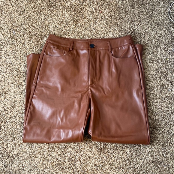 Brand New- Brown PU Leather Pants - Picture 2 of 2